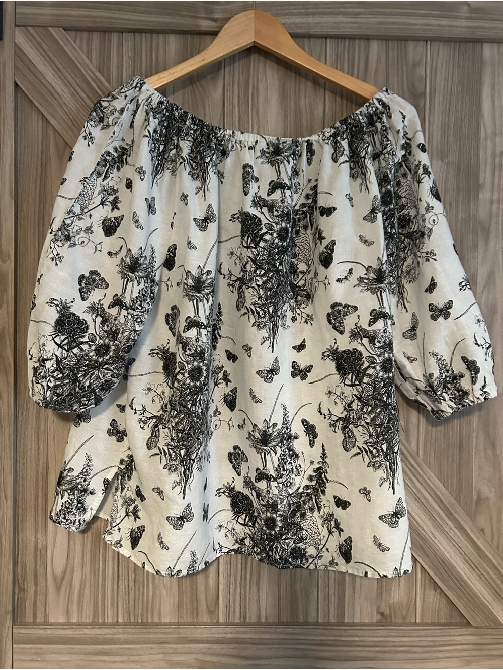 Hester & Orchard Linen Cotton Toile Butterfly Peasant Blouse Top 1X Linen blend - Picture 2 of 5